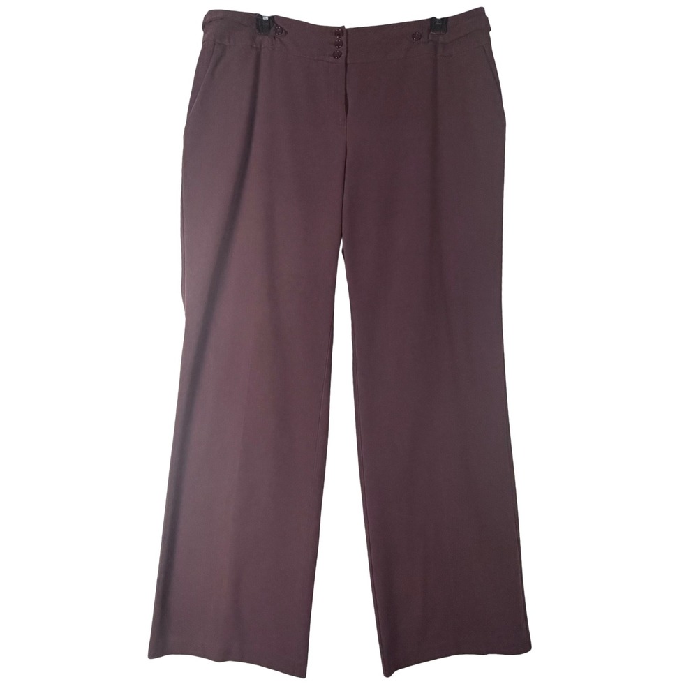 Ashley Stewart Womens 18W Burgundy Wide Leg Dress Pants‎ Stretch Office Career